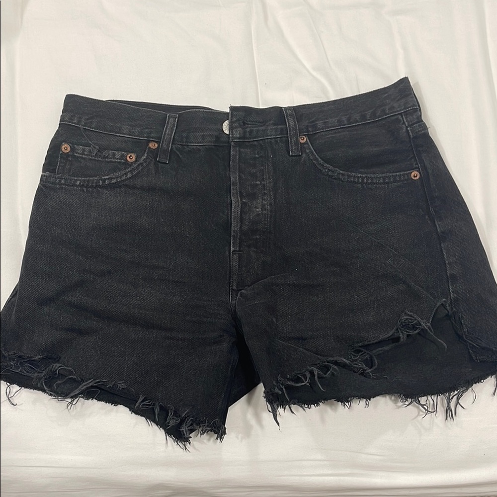 Agolde Black Jean Shorts Distressed High-Waisted